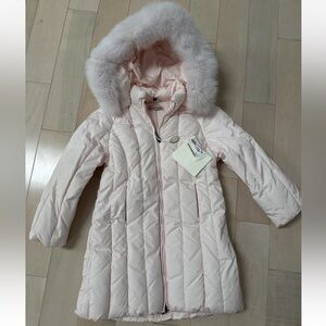 Manudieci made in Italy luxury girls down warm real fur trim hood coat